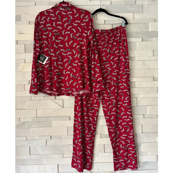 1 ECHO NWT Festive Zebra Notch Pajamas Long Sleeve Button Top Pants Set PJs L - Picture 3 of 10